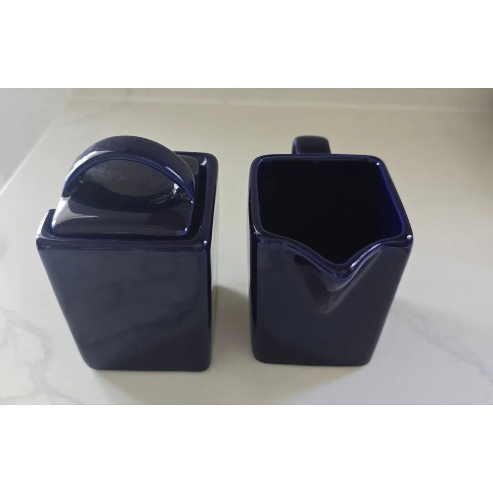 10 Strawberry Street Navy Blue Square Ceramic Creamer and Sugar Bowl Set